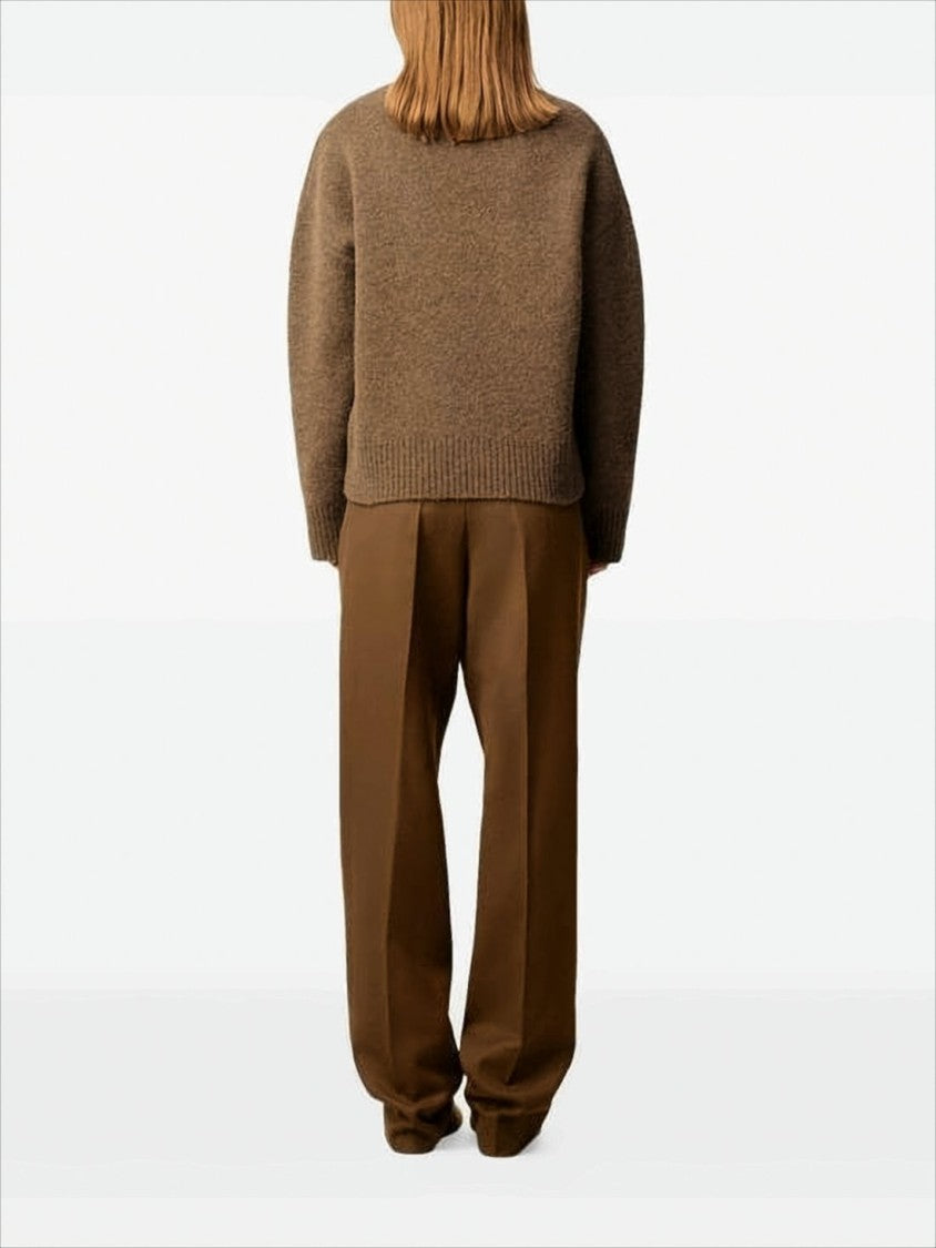 Ami Paris Relaxed Fit Brown Alpaca Wool Sweater