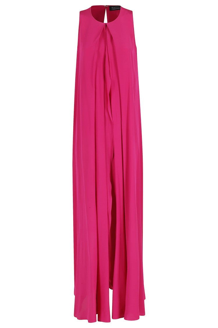 Gianluca Capannolo Fuchsia Anka Draped Front-Opening Silk Maxi Dress