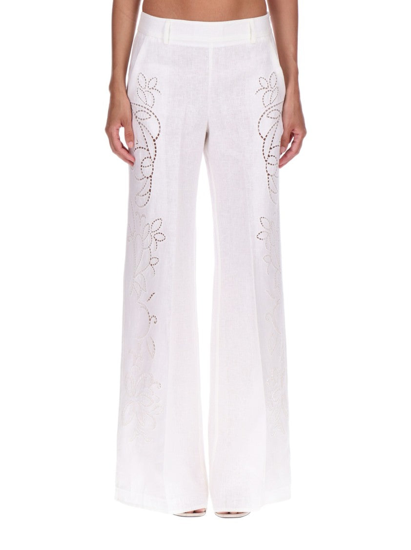 Ermanno Firenze Wide-Leg Trousers With Floral Cut-Out Embroidery