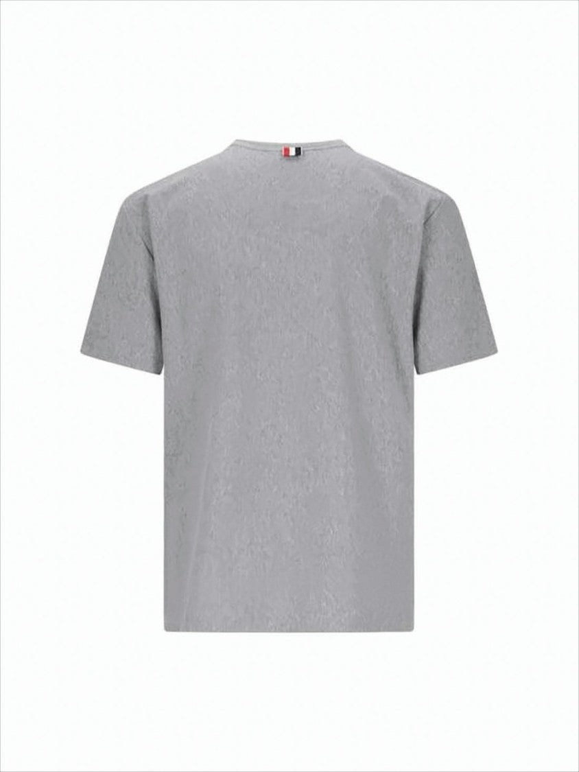 Thom Browne Short-Sleeved Crew Neck Cotton T-Shirt With Tricolor Stripe