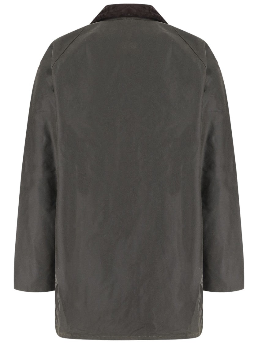 Barbour Olive Green Waxed Cotton Corduroy Collar Jacket