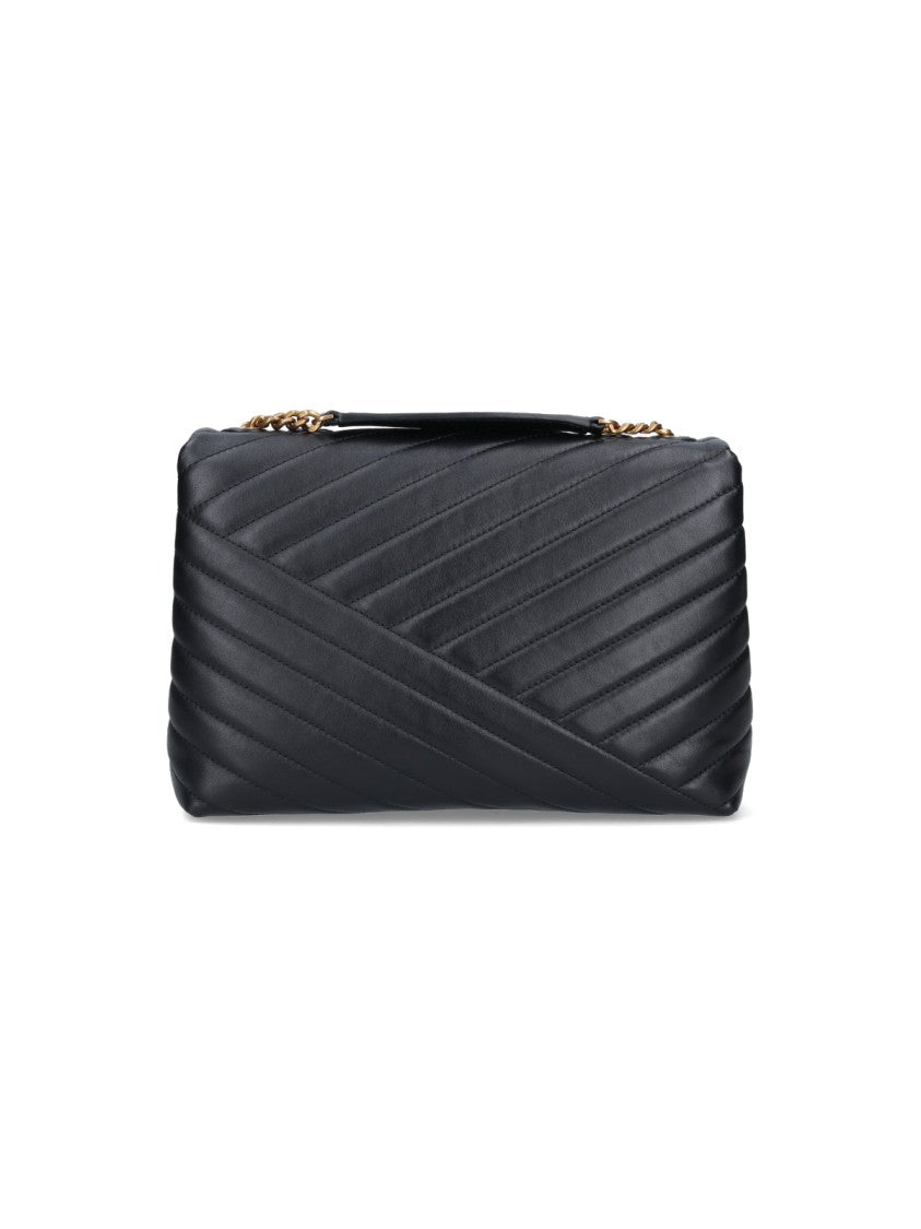Tory Burch Chevron Matelassé Black Sheepskin Shoulder Bag
