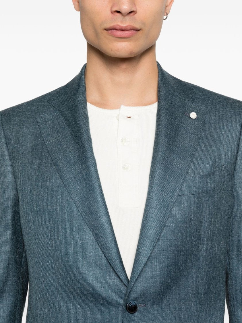 Luigi Bianchi Blue Wool Silk Linen Jacket