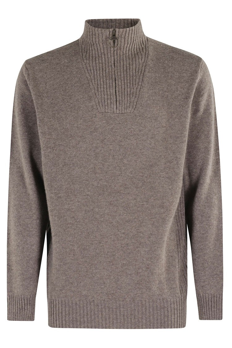 Barbour Dark Stone Essential Lambswool Half-Zip Funnel Neck Sweater