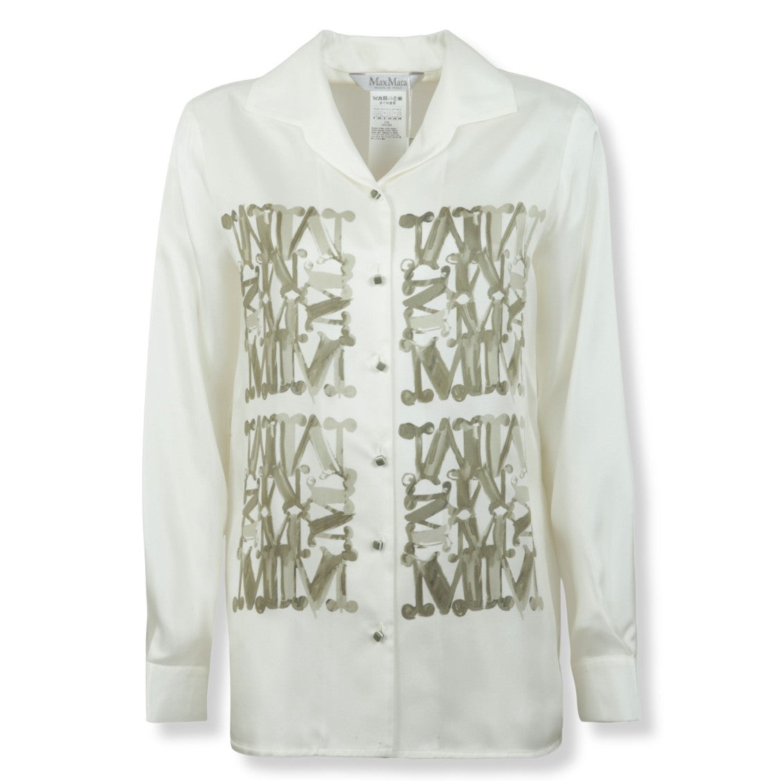 Max Mara Long-Sleeved Twill Silk Shirt With Abstract Pattern