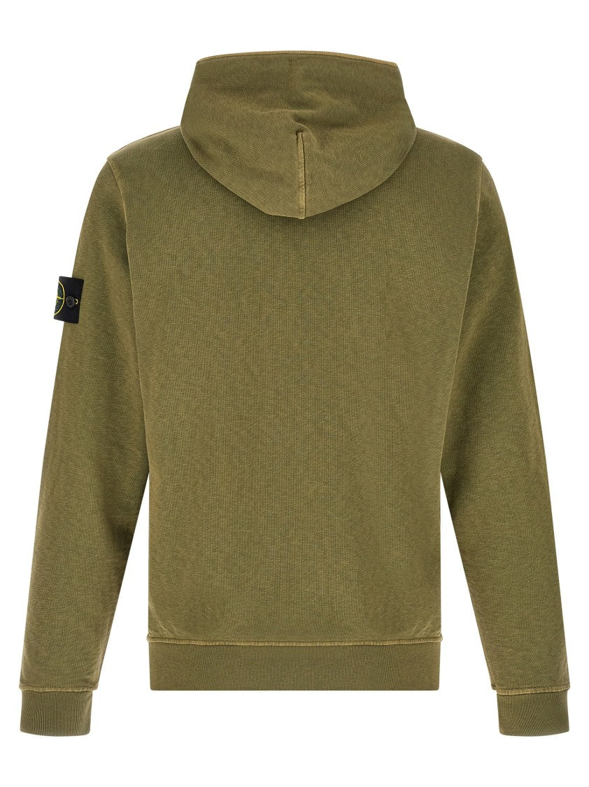 Stone Island Flamed Effect Malfilé Cotton Hoodie With Logo Badge