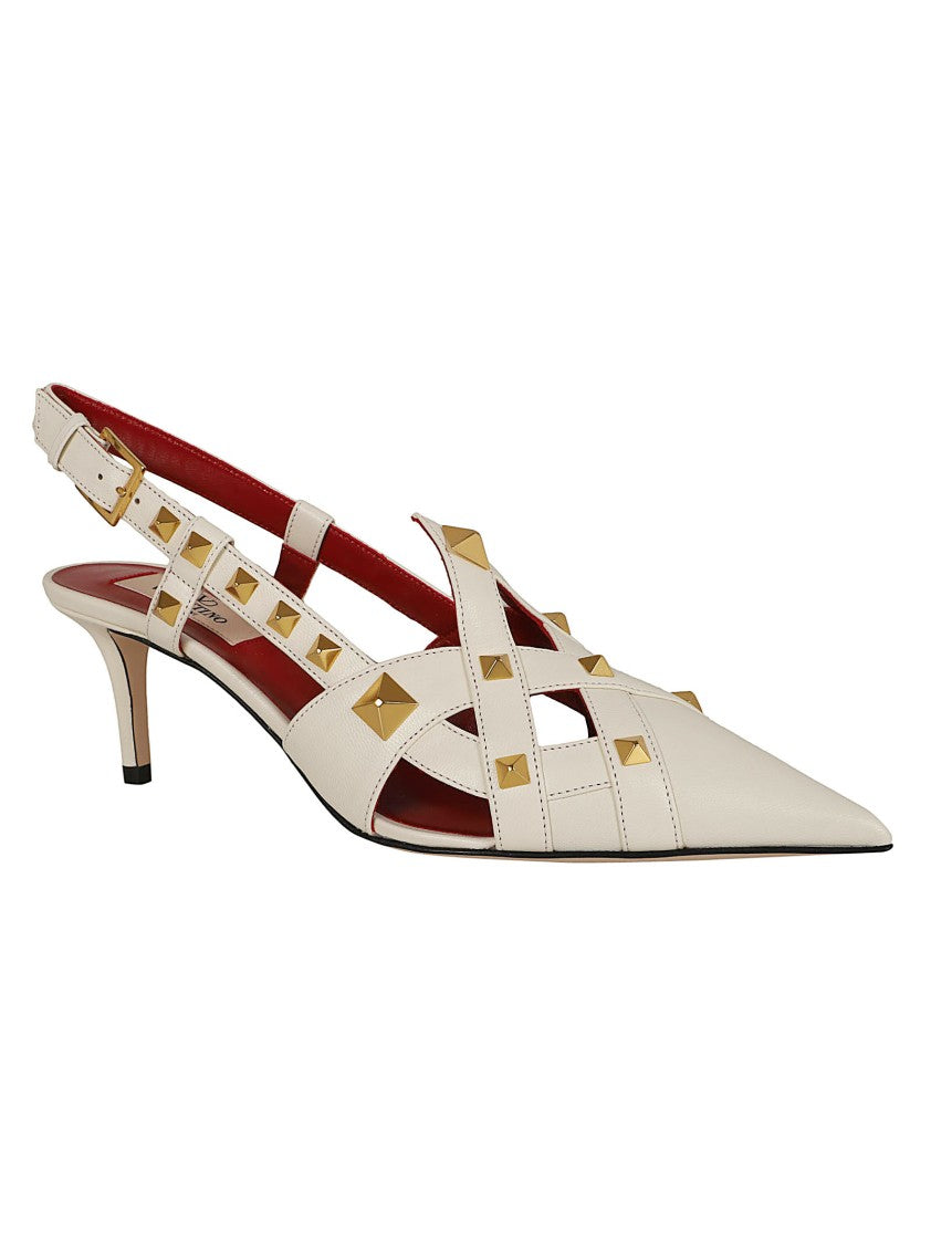 Valentino Garavani Studded Cage Design Slingback Pumps With Contrasting Red Sole