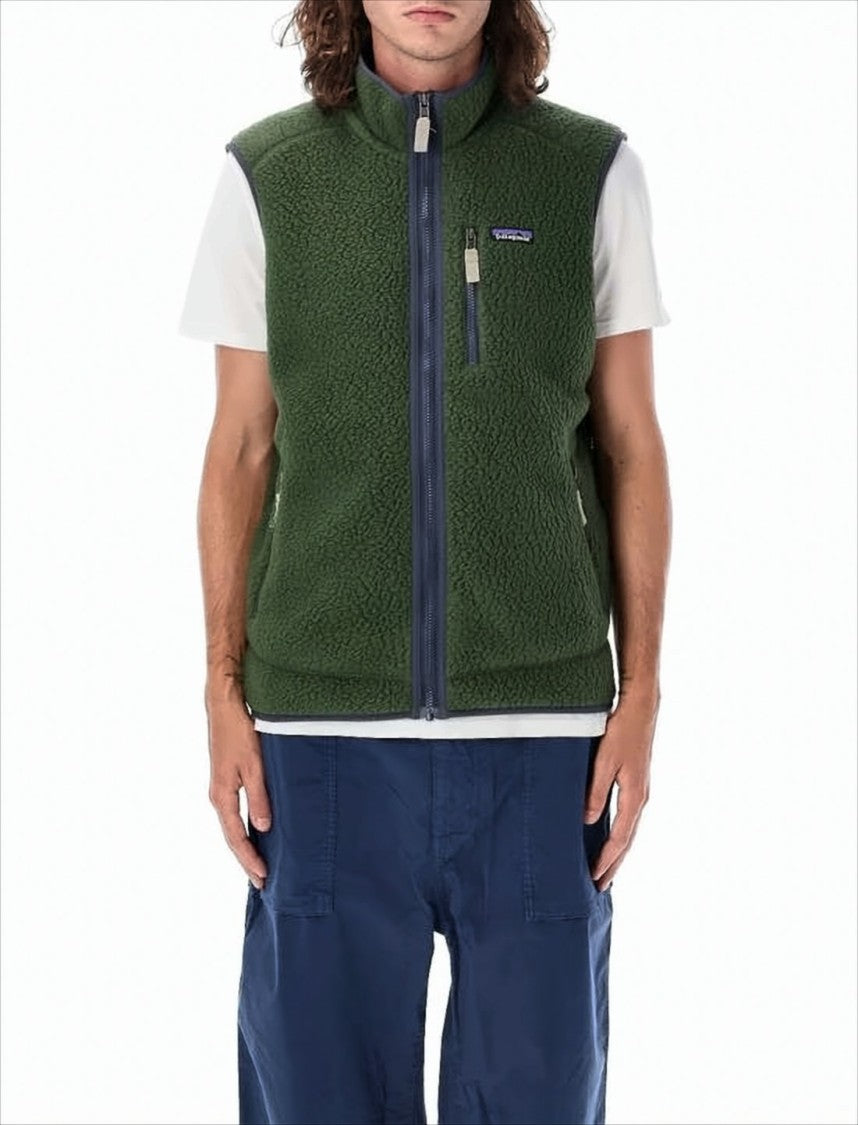 Patagonia Textured Fleece Vest With High Collar And Zippered Pockets