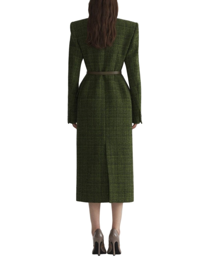 Mugler Deep Green Tweed-Blend Tailored Coat