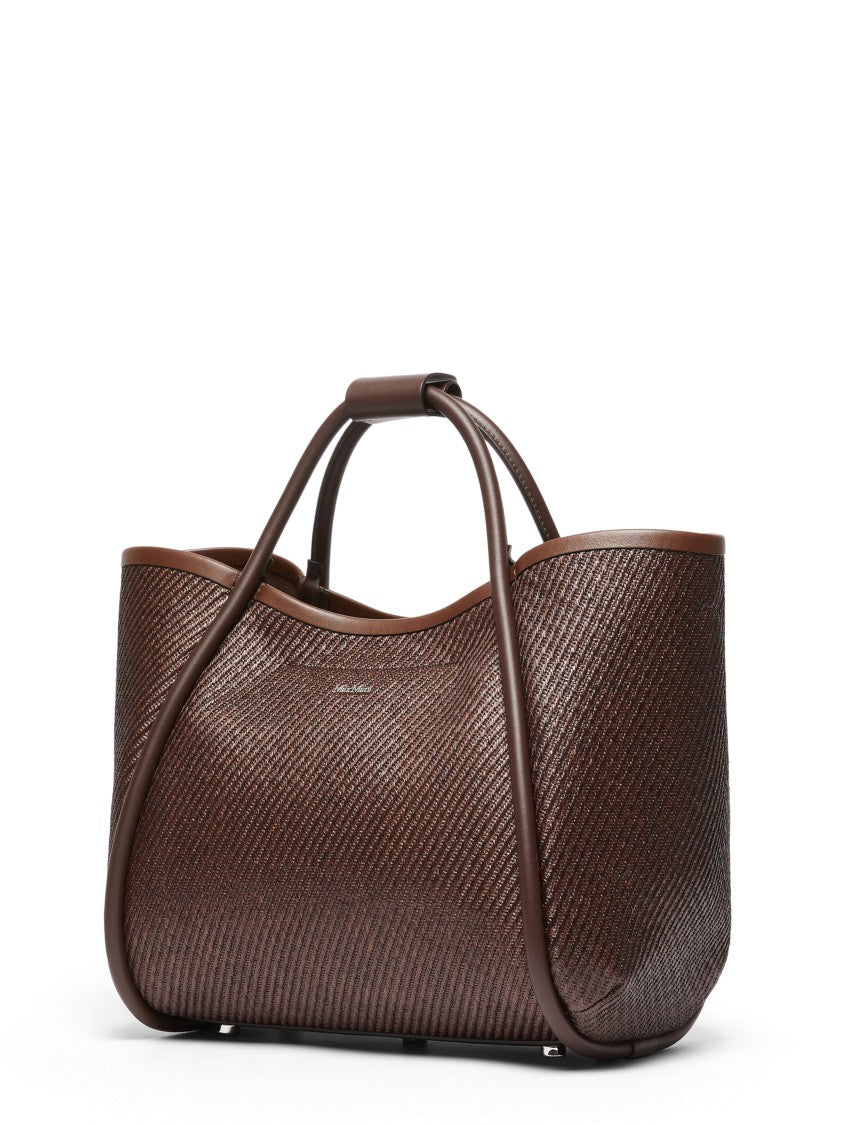 Max Mara Woven Texture Handbag With Smooth Leather Handles