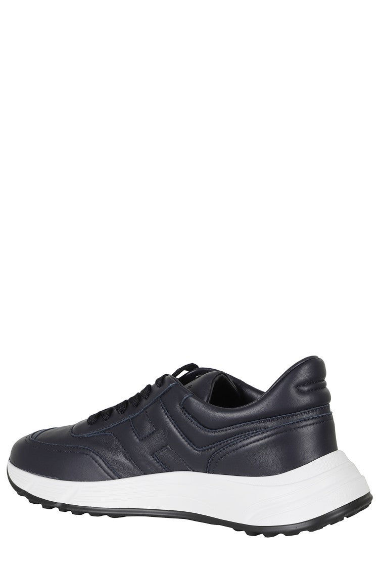 Hogan Blue Hyperlight Smooth Leather Rubber Sole Leather Sneakers