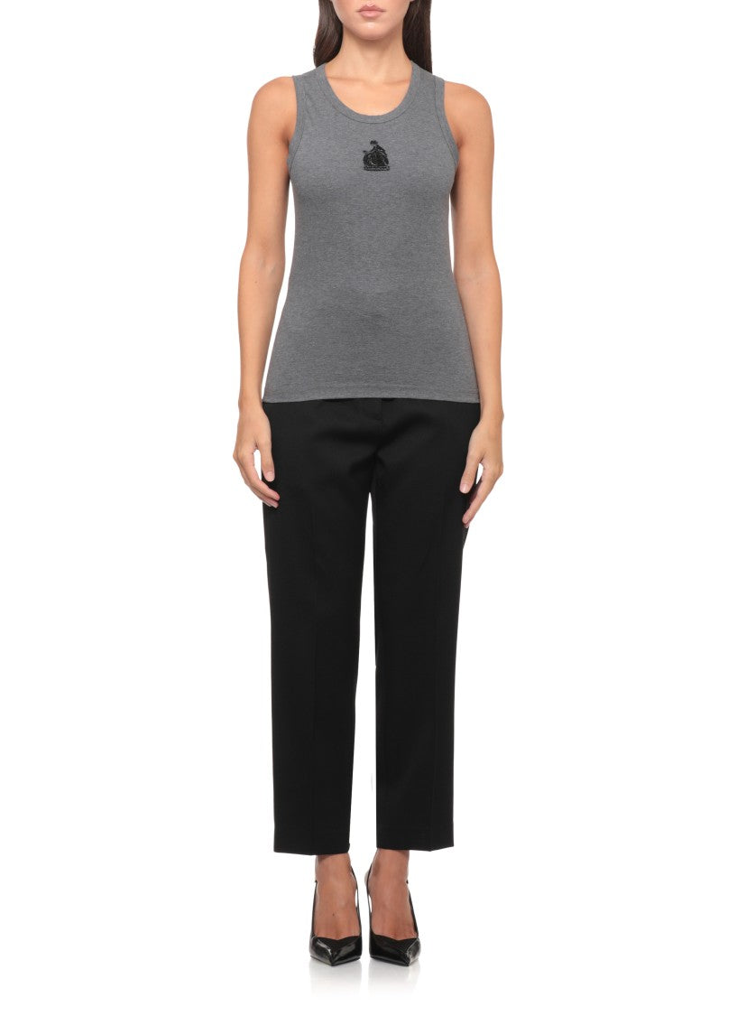 Lanvin Grey Beaded Embroidered Cotton Tank Top