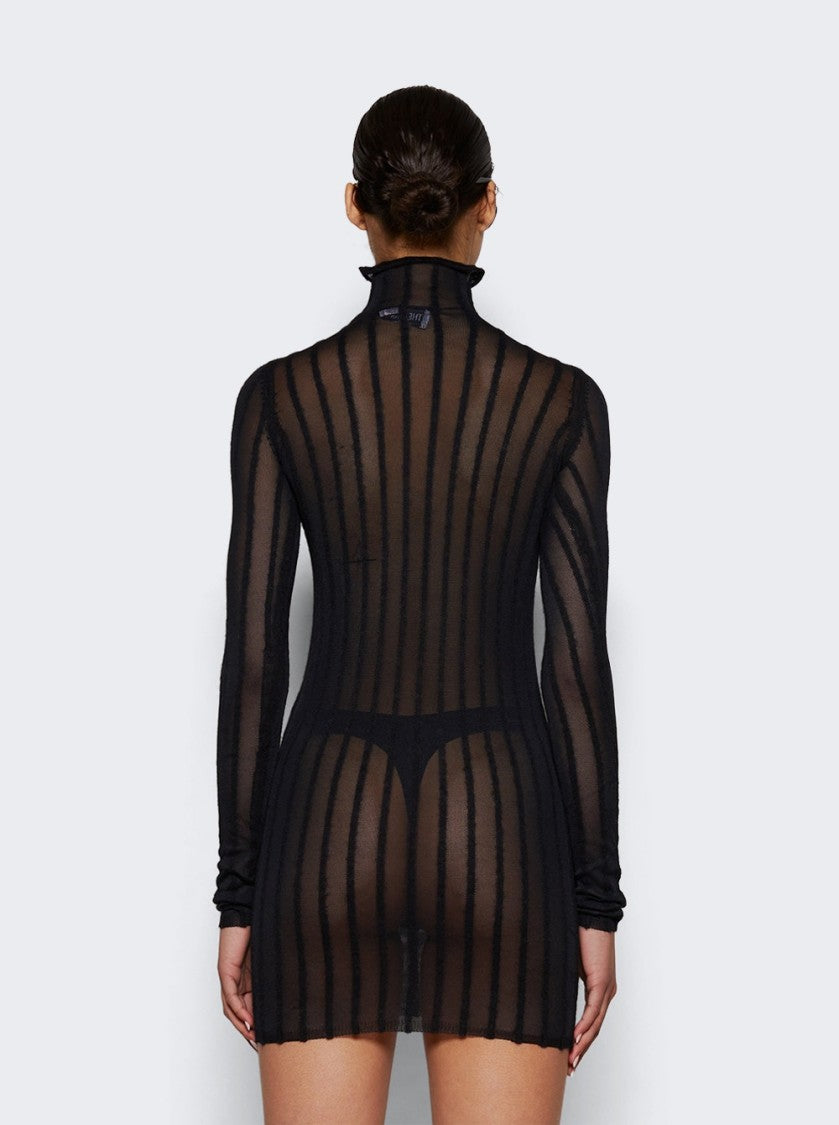 The Attico Semi-Sheer Knitted Ribbed Mini Dress Black