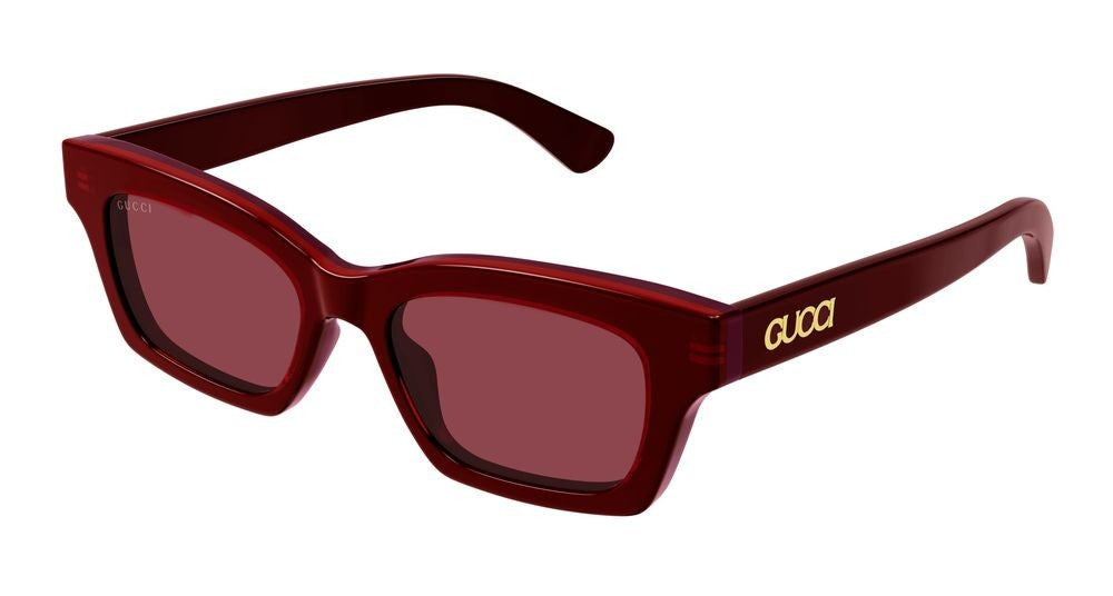 Gucci Oversized Burgundy Acetate Sunglasses With Gold Logo Detail