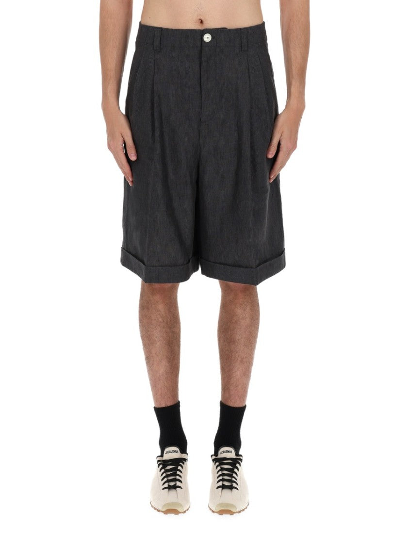 Jacquemus Neutrals Cotton Loose Front-Pleat Shorts
