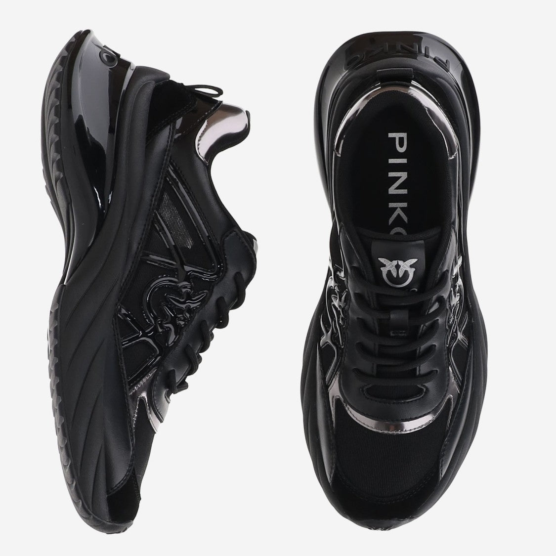Pinko Black Sneakers With Love Birds Emblem