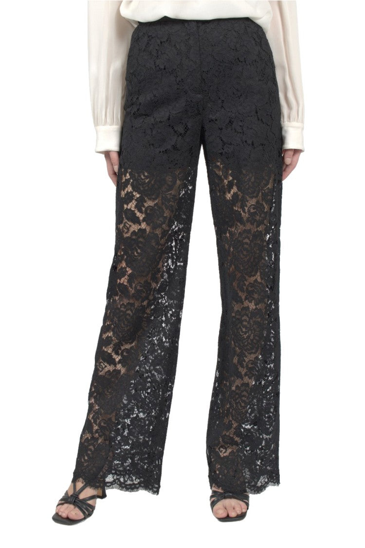 Dolce & Gabbana Black Viscose-Cotton Lace Wide-Leg Trousers