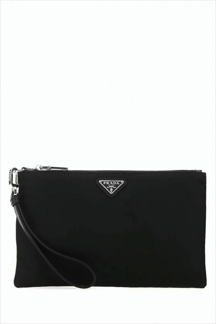 Prada Smooth Nylon Black Clutch With Design