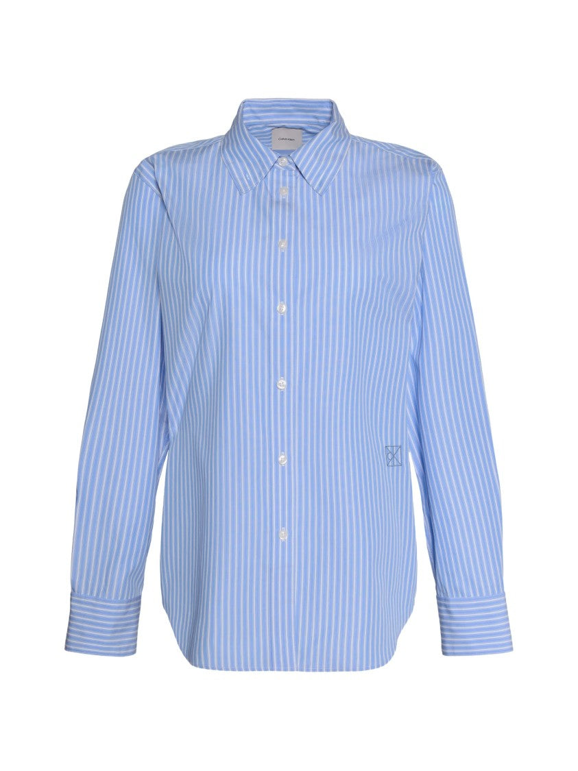 Calvin Klein Light Blue Vertical Striped Poplin Shirt With Classic Collar