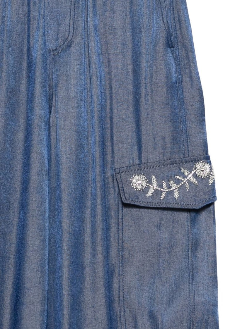 Liu Jo White Floral Embroidered Wide-Leg Pants