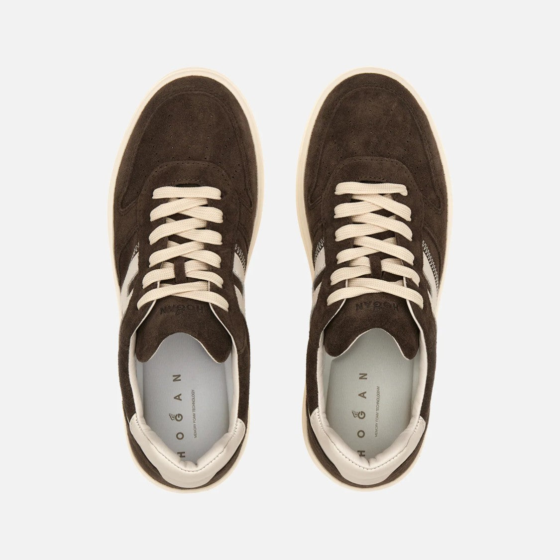 Hogan Lace-Up Brown Calfskin Shoes With Suede
