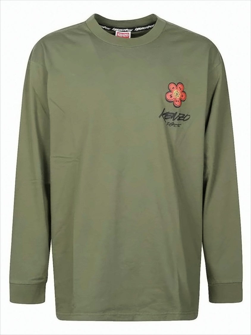 Kenzo Olive Green Long-Sleeve T-Shirt With Floral Graphic