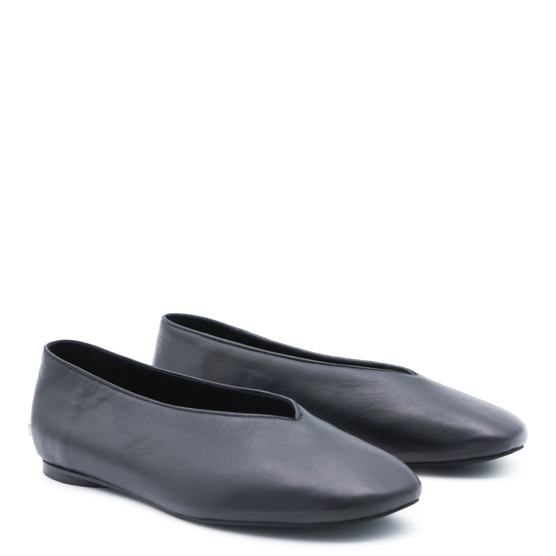 Anine Bing Minimalist Black Leather Flats With Subtle Logo Detail