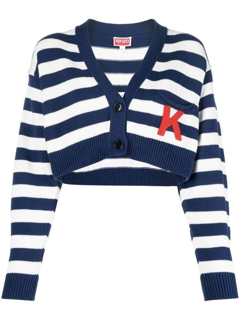 Kenzo Cropped Nautical Stripes Cardigan With Deep V-Neckline