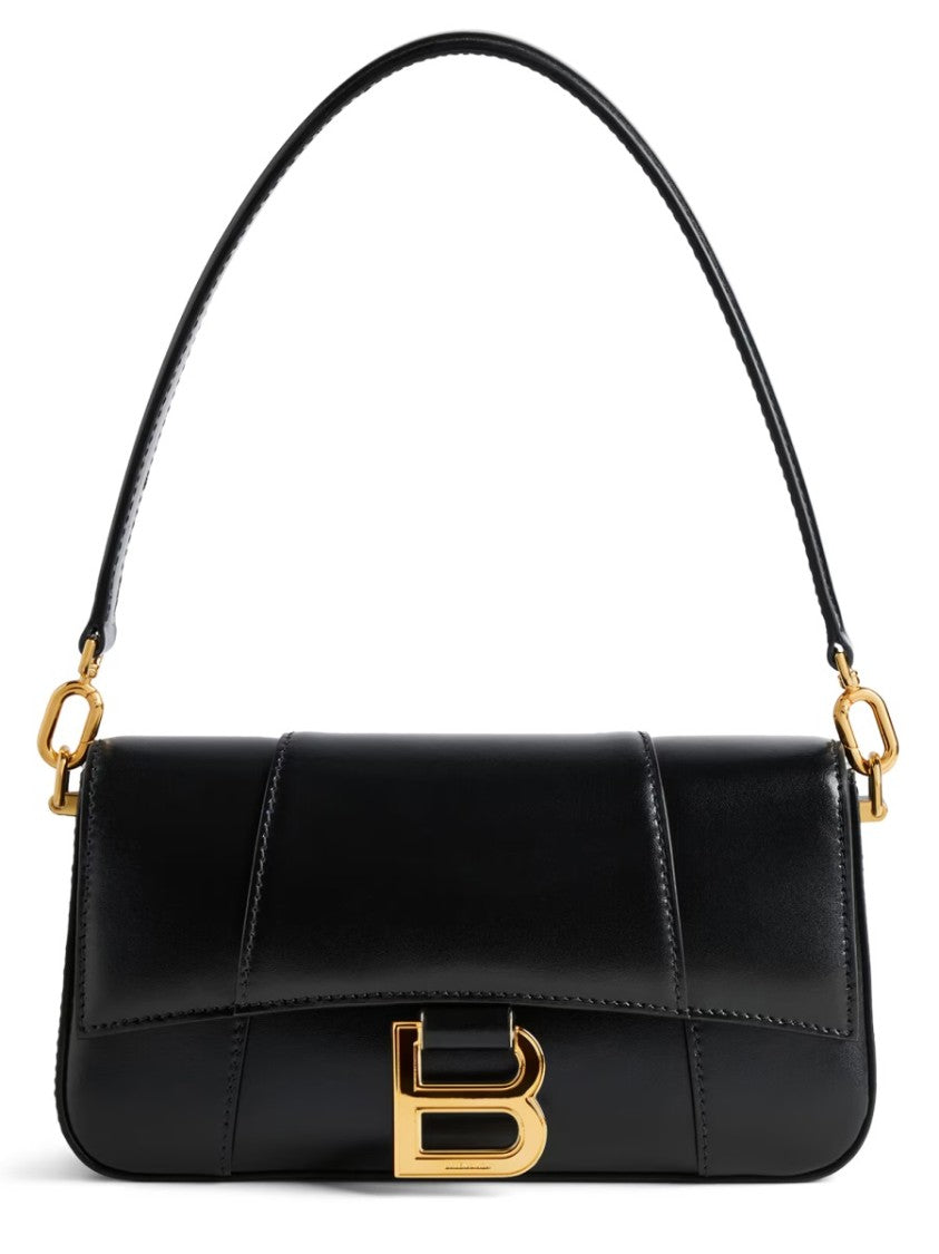 Balenciaga Structured Black Lamb Leather Hourglass Shoulder Bag