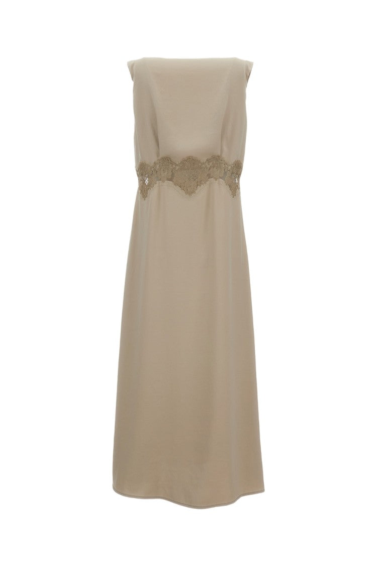Parosh Sleeveless Midi Dress With V-Neckline And Lace Insert