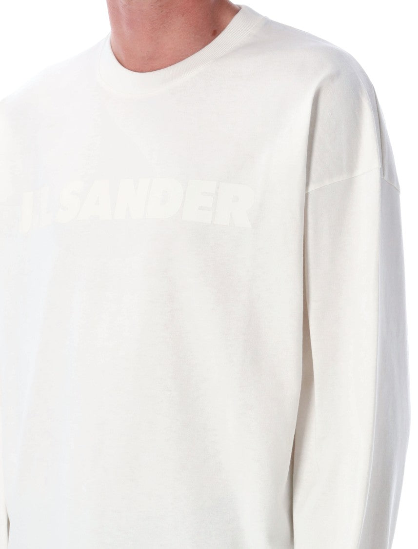 Jil Sander Porcelain Cotton T-Shirt With Tonal Logo Print