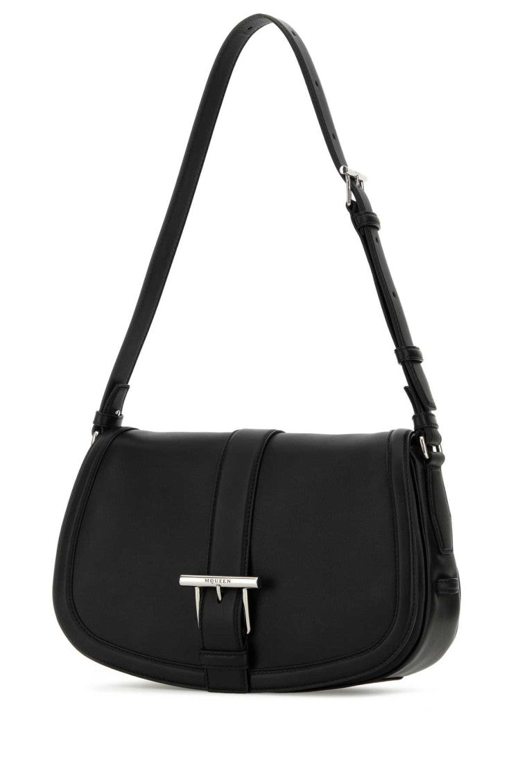 Alexander Mcqueen Black Leather Large Satchel Crossbody Bag
