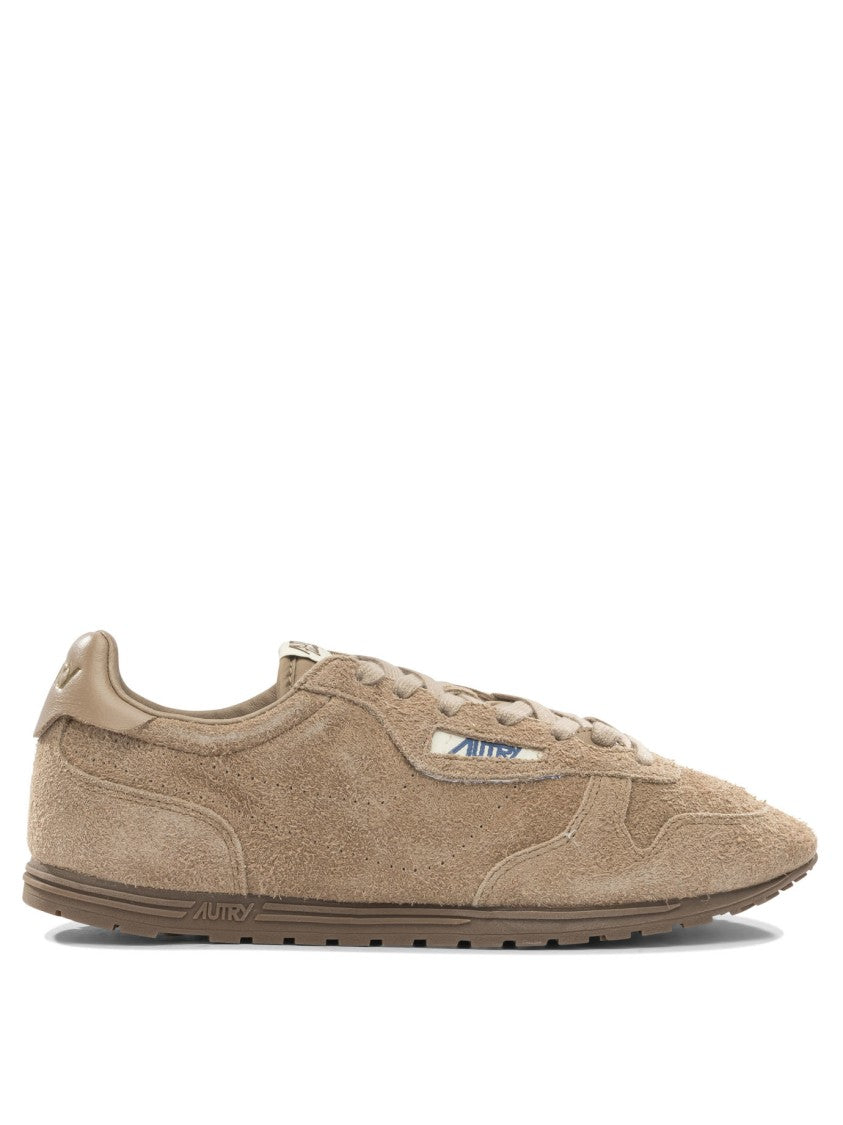 Autry Brown Textured Suede Sneakers With Minimalist Design