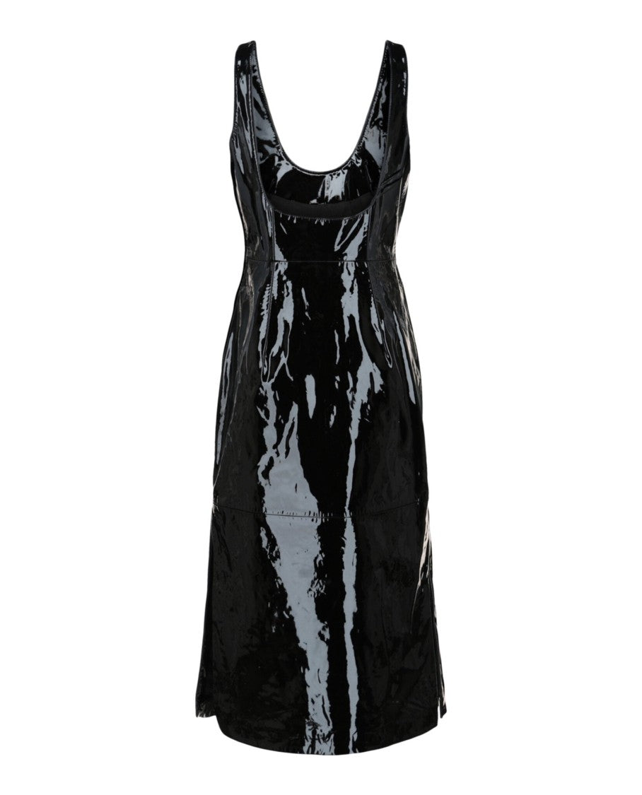 Ferragamo Scoop Neck Patent Leather Midi Dress