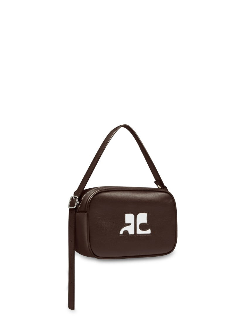 Courrèges Structured Brown Calf Leather Camera Bag With Detachable Strap