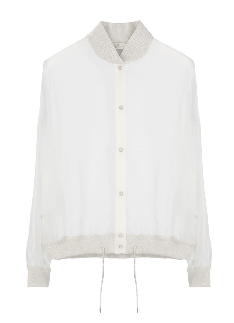 Panicale White Silk Bomber Lurex Casual Shirt