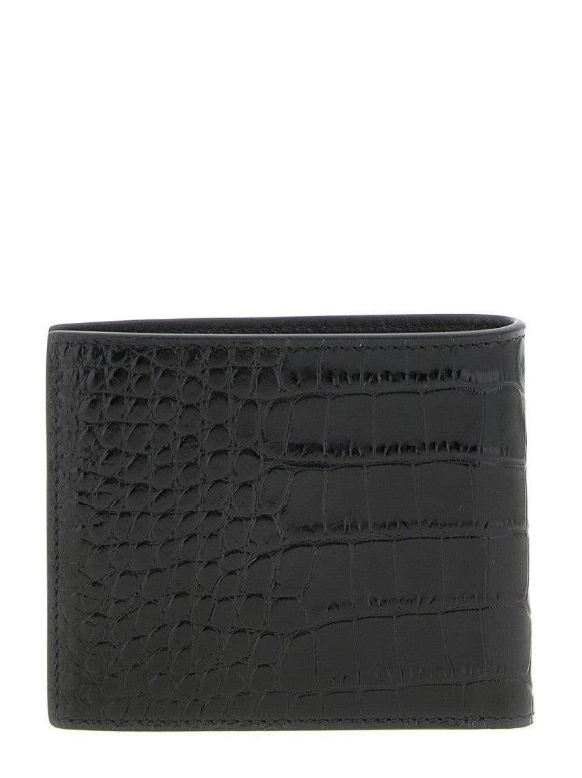 Tom Ford Bifold Wallet In Shiny Crocodile Print Leather
