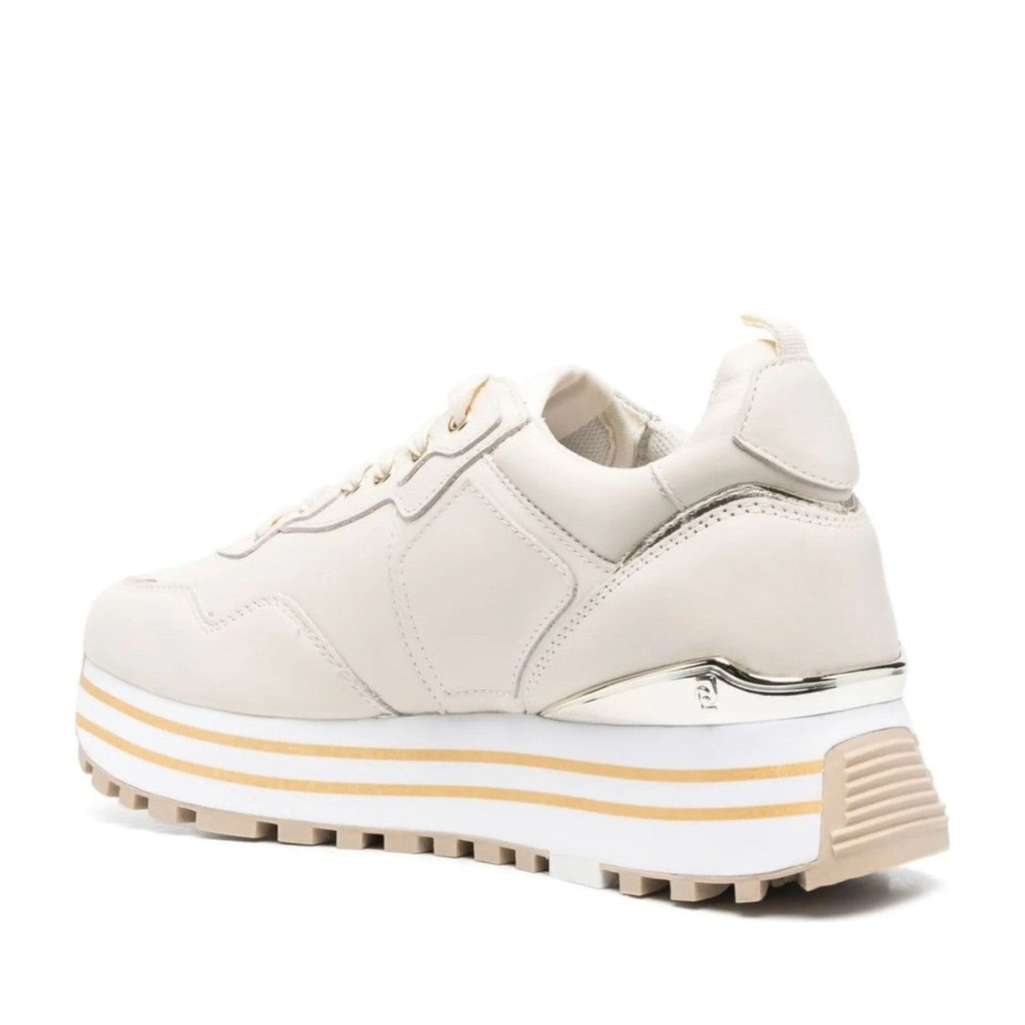 Liu Jo Beige Maxi Wonder 01 Sleek Metallic Accent Leather Sneakers