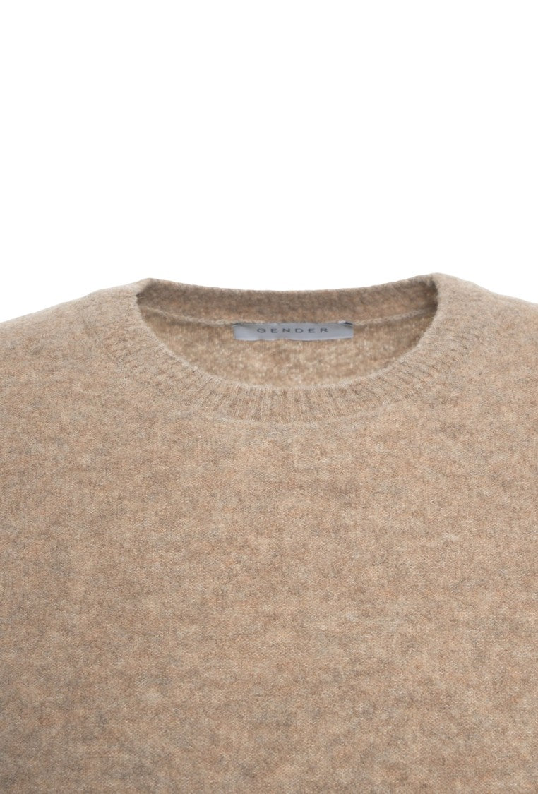 Gender Brown Wool Pullover With Classic Crew Neck