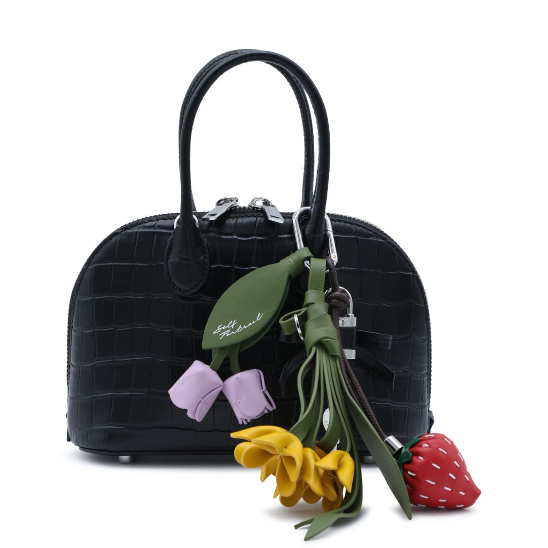 Self-Portrait Black Croc-Embossed Leather Mini Bag