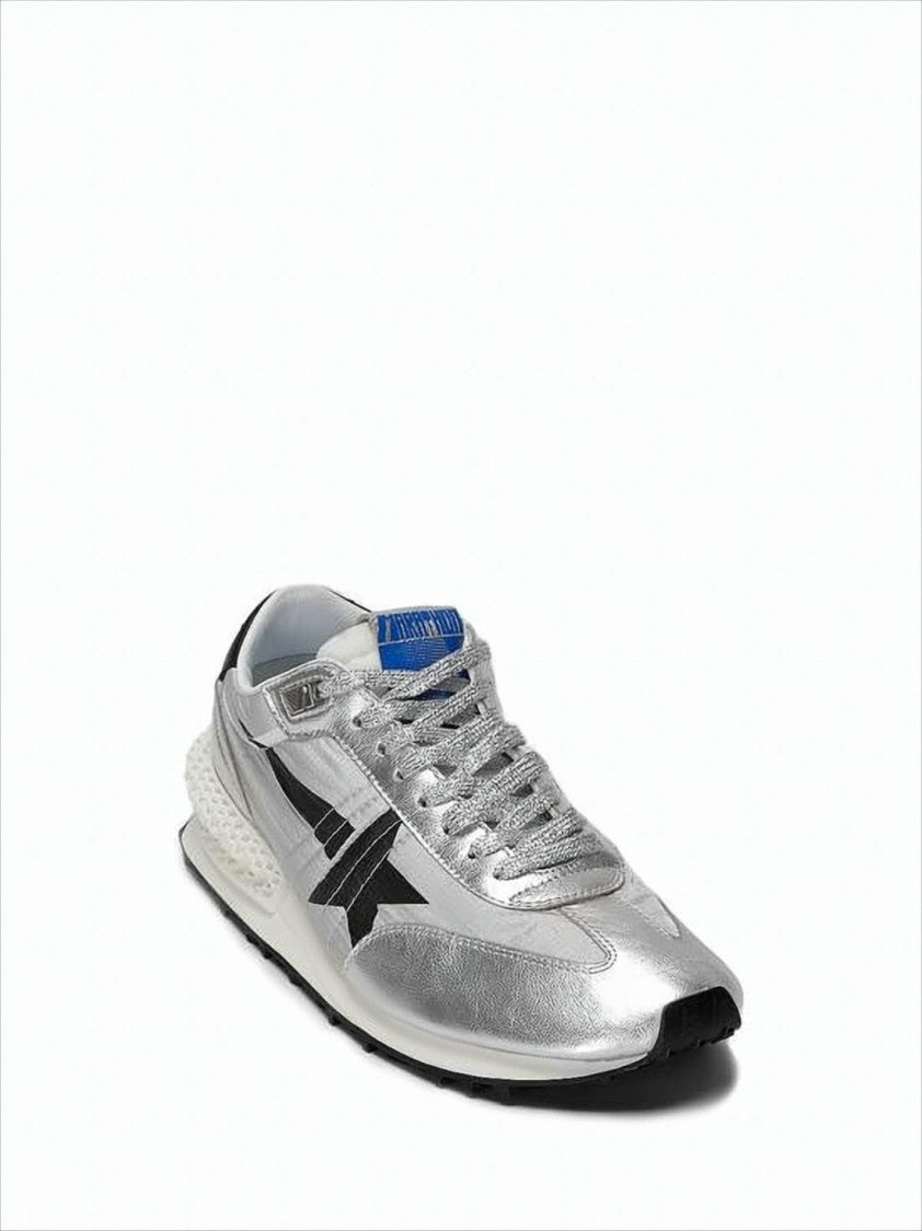 Golden Goose Metallic Silver Sneakers With Black Star Detailing