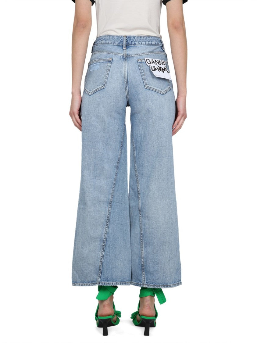 Ganni Wide-Leg High-Waist Jeans In Classic Light Blue Denim