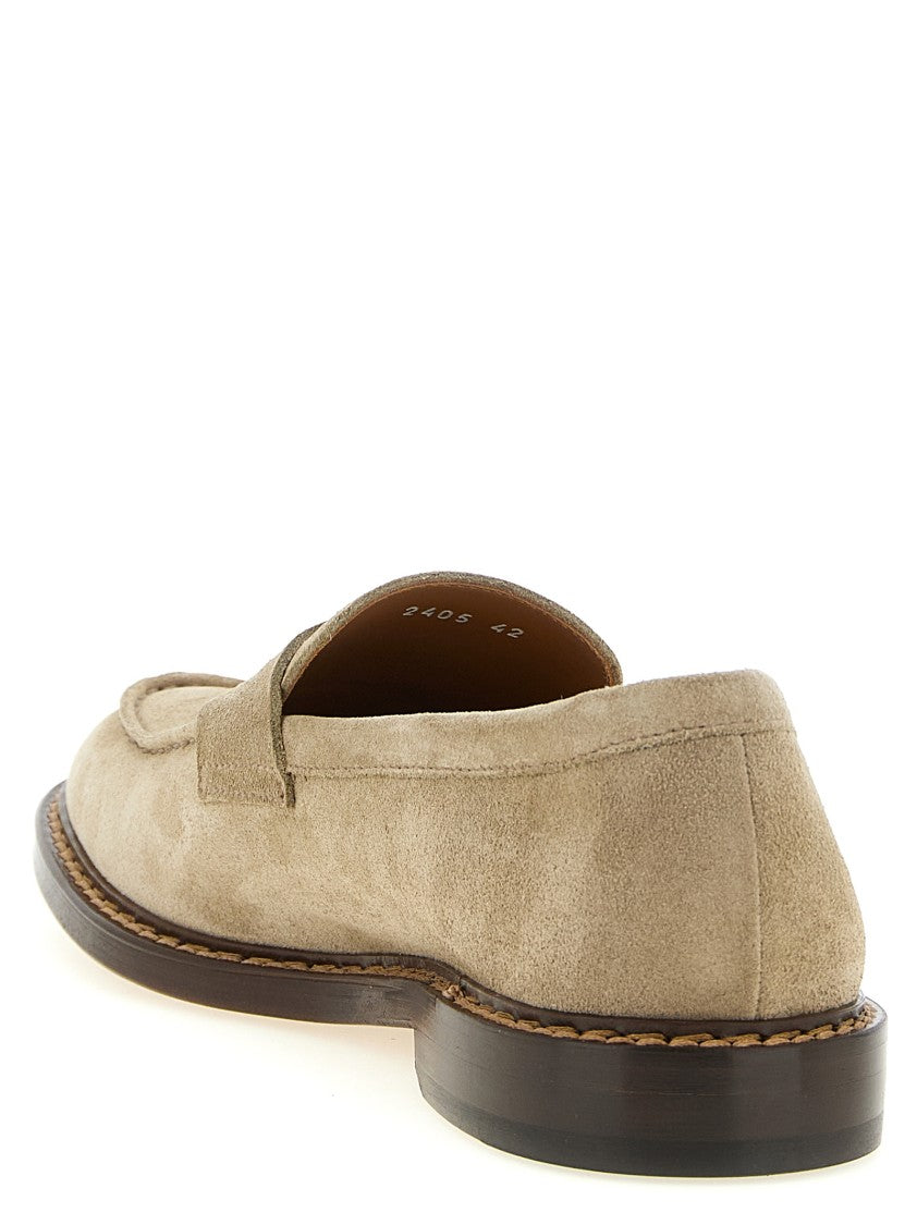 Doucal's Suede Loafers With Penny Strap And Blake Stitching