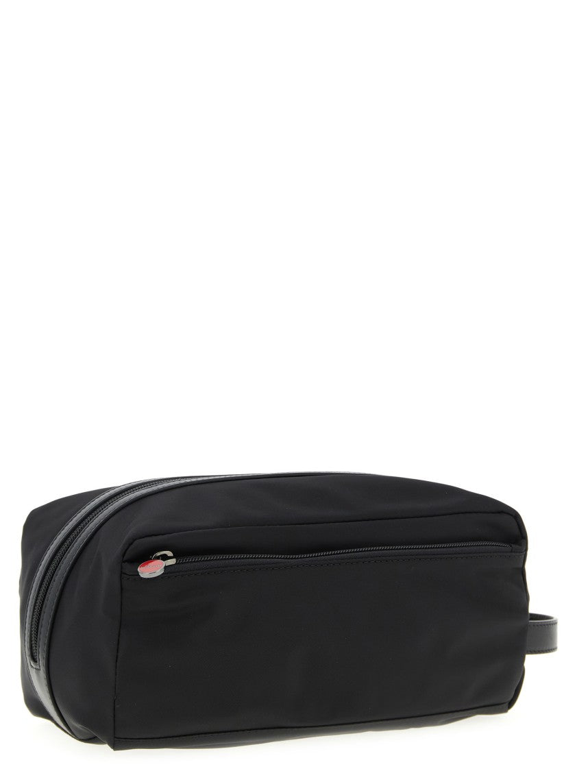 Kiton Rectangular Nylon Beauty Case With Leather Accents And Logo Details