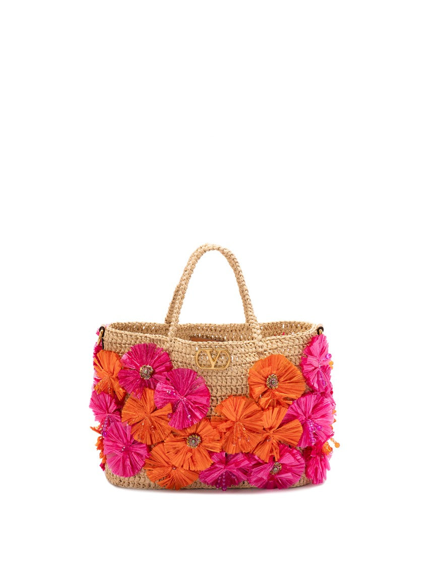 Valentino Garavani Medium `Vlogo` Raffia Tote