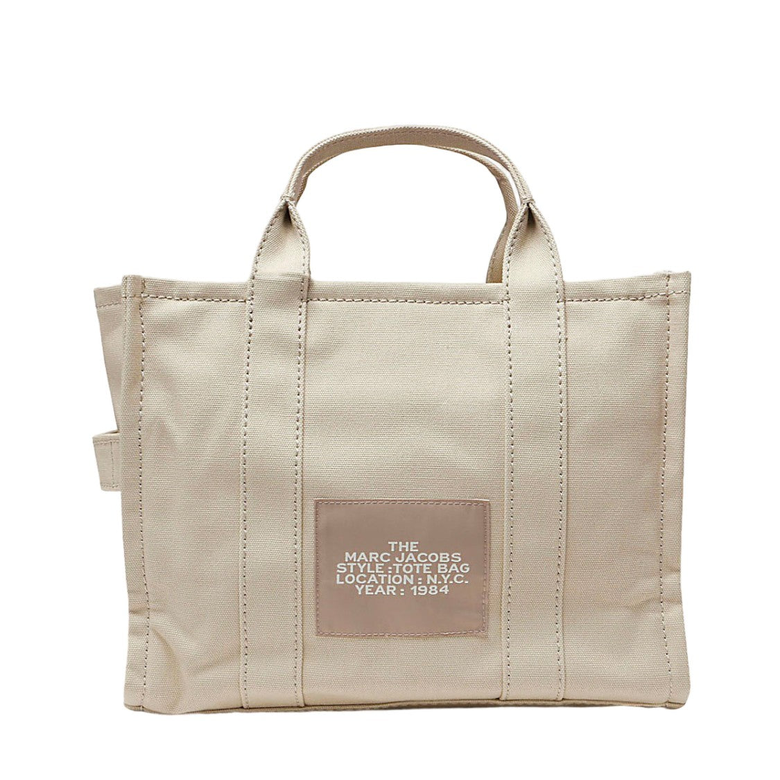 Marc Jacobs Structured Beige Canvas Tote With Silver Hardware