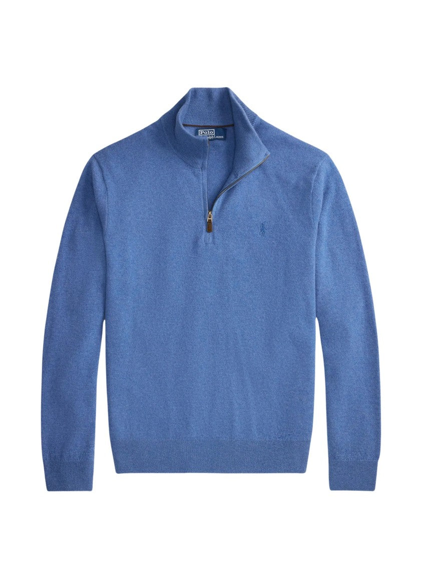 Polo Ralph Lauren Blue Quarter-Zip Rib-Knit Wool Sweater