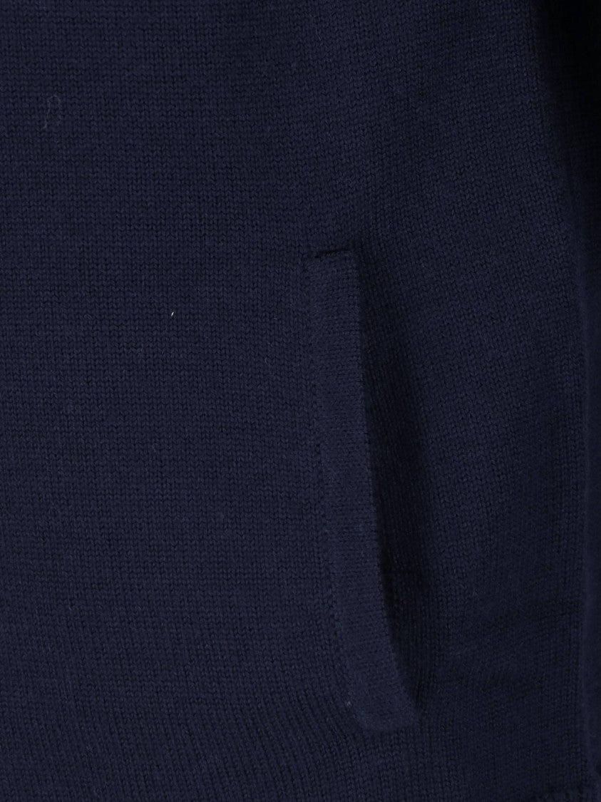 Casablanca Deep Navy Sweater With Mint Stripe And Contrasting Trim