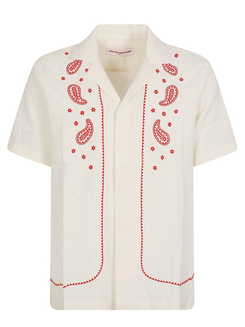 Orlebar Brown Textured Short-Sleeved Shirt With Embroidered Motifs