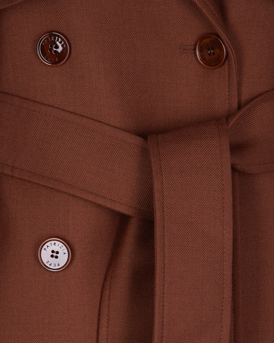Patrizia Pepe Brown Wool Blend Trench Coat With Belted Waist